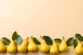 Yellow pears with leaves on empty background, empty copy space, Horizontal format 3:2