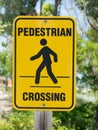 A yellow pedestrian crossing sign on nature backgroud Royalty Free Stock Photo