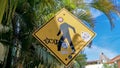 Yellow pedestrian sign street signin Playa del Carmen Mexico