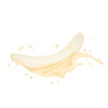 Yellow Peeled Banana without skin. Realistic 3d Banana Juice Splash. Detailed 3d Illustration Isolated On White. Design Element F Royalty Free Stock Photo