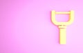 Yellow Peeler icon isolated on pink background. Knife for cleaning of vegetables. Kitchen item, appliance. Minimalism