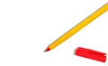 Yellow pen with red cap on white background. Above mockup texture