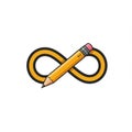 Yellow pencil with a pink eraser forms an infinity symbol. The pencil is labeled \