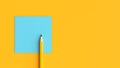 Yellow pencil pointing at blue sticky note on orange background Royalty Free Stock Photo