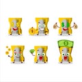 Yellow pencil sharpener cartoon character with cute emoticon bring money Royalty Free Stock Photo