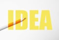 Yellow pencil on white background, minimalism. Creativity, idea, solution, creativity concept