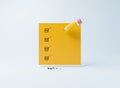 Yellow pencil write correct or tick mark on check box of paper for complete successful do checklist concept by 3d render Royalty Free Stock Photo