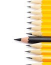 Yellow pencils with one black pencil Royalty Free Stock Photo