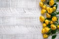 Yellow peony roses on the white wooden background. Top view Royalty Free Stock Photo