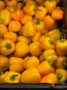 Yellow pepper in the display basket. Royalty Free Stock Photo