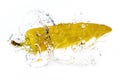 Yellow Pepper With Water Splash Isolated