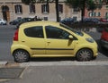 Yellow Peugeot 107 in Rome