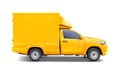 Yellow pick-up truck with container box roof rack for tranportation Royalty Free Stock Photo