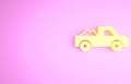 Yellow Pickup truck icon isolated on pink background. Minimalism concept. 3d illustration 3D render