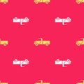 Yellow Pickup truck icon isolated seamless pattern on red background. Vector Illustration