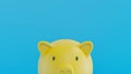 Yellow Piggy Bank with blue background. 3D rendering. savings money concept. Yellow Piggy Bank and saving idea. Blue background