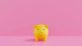 Yellow Piggy Bank on Pink background. 3D rendering. savings money concept. Yellow Piggy Bank and saving idea. Pink background