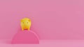 Yellow Piggy Bank on a podium with pink background. 3D rendering. savings money concept. Yellow Piggy Bank and saving idea. Pink