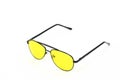 Yellow pilot`s glasses in black frame isolated on white background Royalty Free Stock Photo