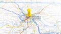 A yellow pin stuck in Belgrade on a map of Serbia Royalty Free Stock Photo