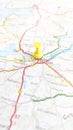 A yellow pin stuck in Limerick on a map of Ireland portrait Royalty Free Stock Photo