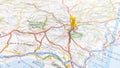 A yellow pin stuck in Murcia on a map of Spain Royalty Free Stock Photo