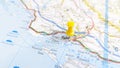 A yellow pin stuck in split on a map of Croatia Royalty Free Stock Photo