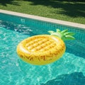 Yellow Pineapple Inflatable Pool Float in a Blue Pool Royalty Free Stock Photo