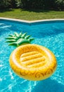 Yellow Pineapple Inflatable Pool Float in a Blue Pool Royalty Free Stock Photo