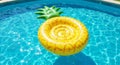 Yellow Pineapple Inflatable Pool Float in Blue Water Royalty Free Stock Photo