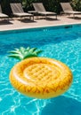 Yellow Pineapple Inflatable Pool Float in Blue Water Royalty Free Stock Photo