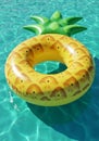 Yellow Pineapple Inflatable Pool Float in Turquoise Water Royalty Free Stock Photo