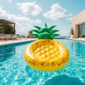 Yellow Pineapple Pool Float in a Blue Pool Royalty Free Stock Photo