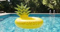 Yellow Pineapple Pool Float in a Blue Swimming Pool Royalty Free Stock Photo