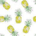 Yellow pineapples fruit are isolated on a white background. Vector illustration. Seamless pattern for design