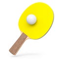 Yellow ping pong racket for table tennis with ball isolated on white background Royalty Free Stock Photo