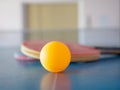 yellow pingpong ball on sport table for recreation Royalty Free Stock Photo