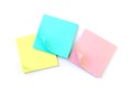 Yellow, pink, blue sticky note isolate on white background Royalty Free Stock Photo