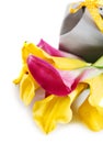 Yellow and pink cala lilies with present Royalty Free Stock Photo