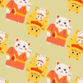 yellow and pink color cat maneki neco pattern