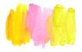 Yellow, pink, green watercolor stain, invitation decor Royalty Free Stock Photo