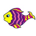 Yellow pink lilac fish on a white background