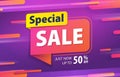 Yellow pink tag Special sale 80 percent off promotion website banner heading design on graphic purple background vector for banner Royalty Free Stock Photo