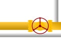 Yellow pipe with ball valve, red round handwheel for control. Piping system illustration. Valve for water, oil and gas