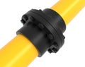 Yellow pipe with black connector. Close up. 3d rendering illustration isolated