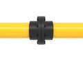 Yellow pipe with black connector. 3d rendering illustration isolated
