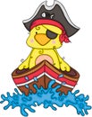 Yellow pirate bird sailing on little boat in the sea Royalty Free Stock Photo