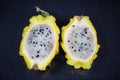 Yellow pitahaya on black background Royalty Free Stock Photo