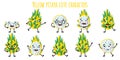 Yellow pitaya fruit cute funny cheerful characters with different poses and emotions