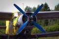 Yellow plane with blue propeller